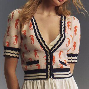 NWT Maeve Short-Sleeve V-Neck Cardigan Sweater Size M